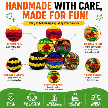 6/12/24PCS Crochet Footbag Set, 2026 New Knitted Kick Balls for Kids & Adults, Colorful Juggling Toss Bags, Handmade Footbags for Outdoor Games, Party, Playground & Travel