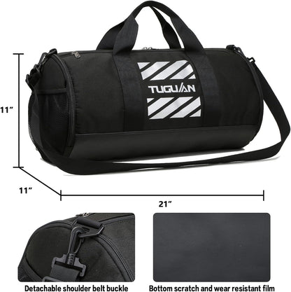 Professional Gym Duffle Bag for Men and Women with Wet Pocket and Shoe Compartment - 40L Travel Tote for Sports, Basketball, and Football - Black
