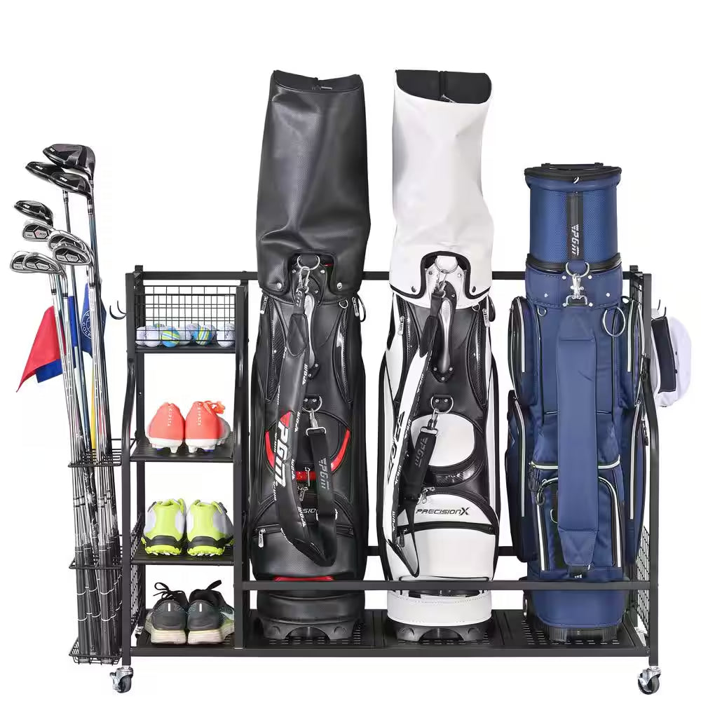 161 Lbs. Weight Capacity 3 Golf Bags Sport Storage Organizer Extra Large Size Golf Storage Rack Golf Organizer