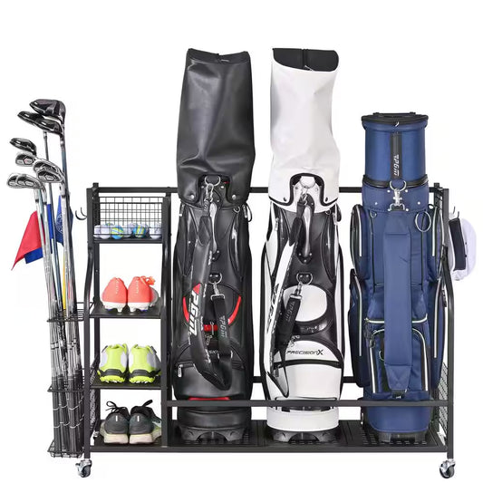 161 Lbs. Weight Capacity 3 Golf Bags Sport Storage Organizer Extra Large Size Golf Storage Rack Golf Organizer