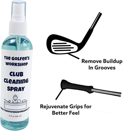 4Oz Club Cleaning Spray and Golf Club Brush with Groove Cleaner, 2Ft Retractable Zip-Line, Carabiner Clip