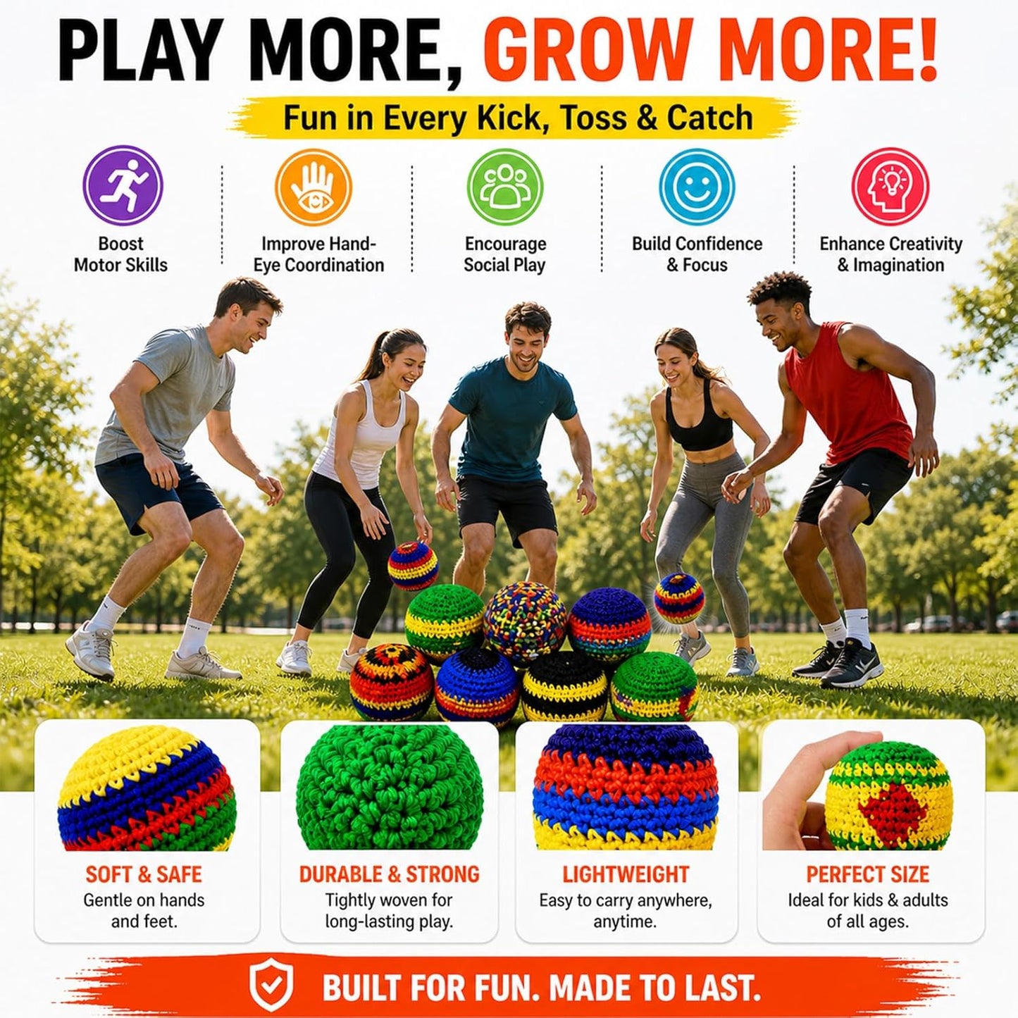 6/12/24PCS Crochet Footbag Set, 2026 New Knitted Kick Balls for Kids & Adults, Colorful Juggling Toss Bags, Handmade Footbags for Outdoor Games, Party, Playground & Travel