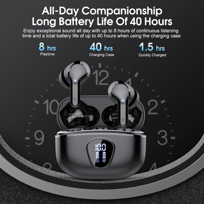 Wireless Earbuds, Bluetooth 5.4 Headphones Hifi Stereo, Bluetooth Earbuds with ENC Noise Cancelling Mic, IP7 Waterproof in Ear Earphones, 48H, LED Display Ear Buds for Pad Workout Sports, Black
