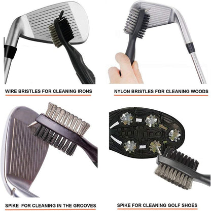Golf Club Brush and Club Groove Cleaner 2 Ft Retractable Zip-Line Aluminum Carabiner, Lightweight and Stylish, Ergonomic Design, Easily Attaches to Golf Bag