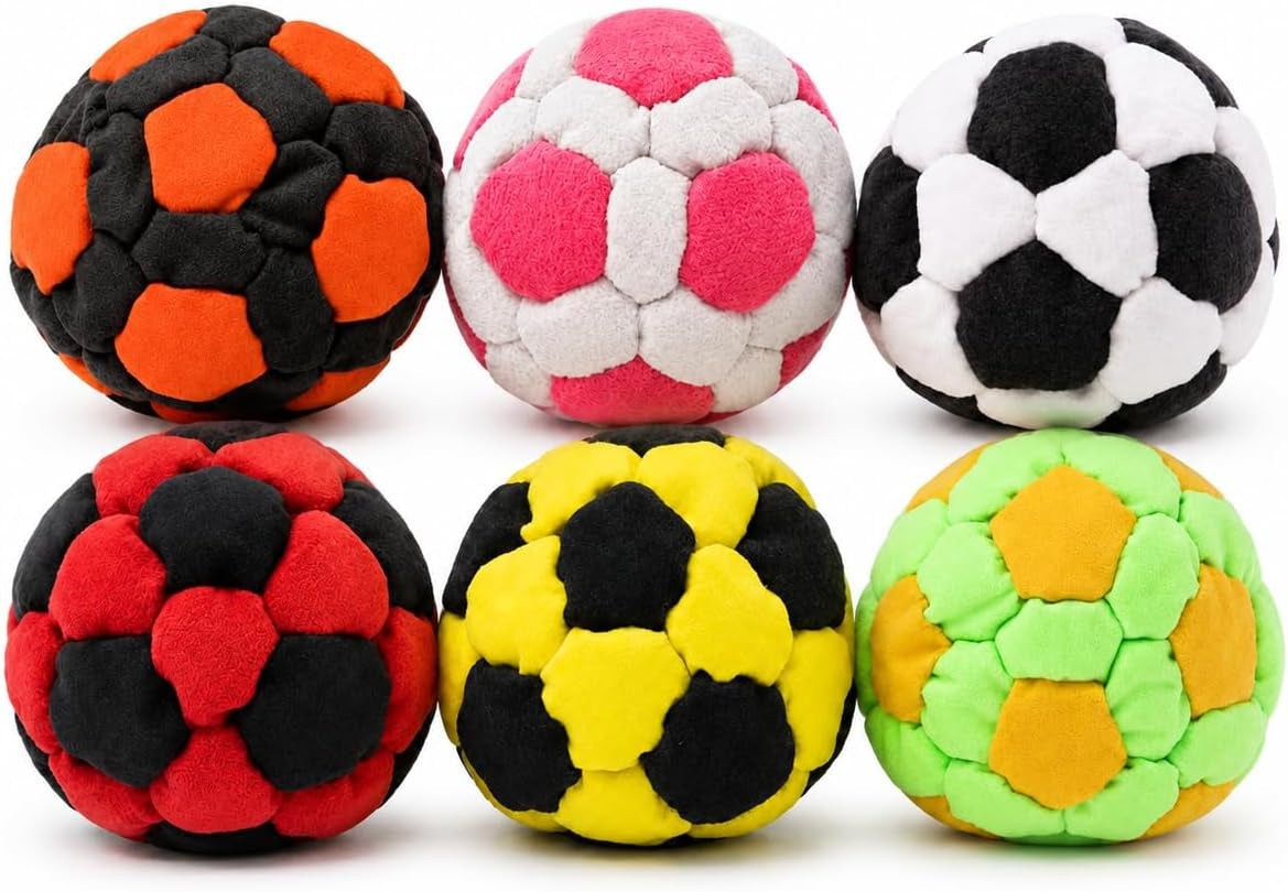 6PCS Hackys Footbags Sacks, Hand-Made Knitted Foot Bags Set, Juggling Balls for Adults & Beginners, Colorful Crochet Footbags, Outdoor Game & Party Fun