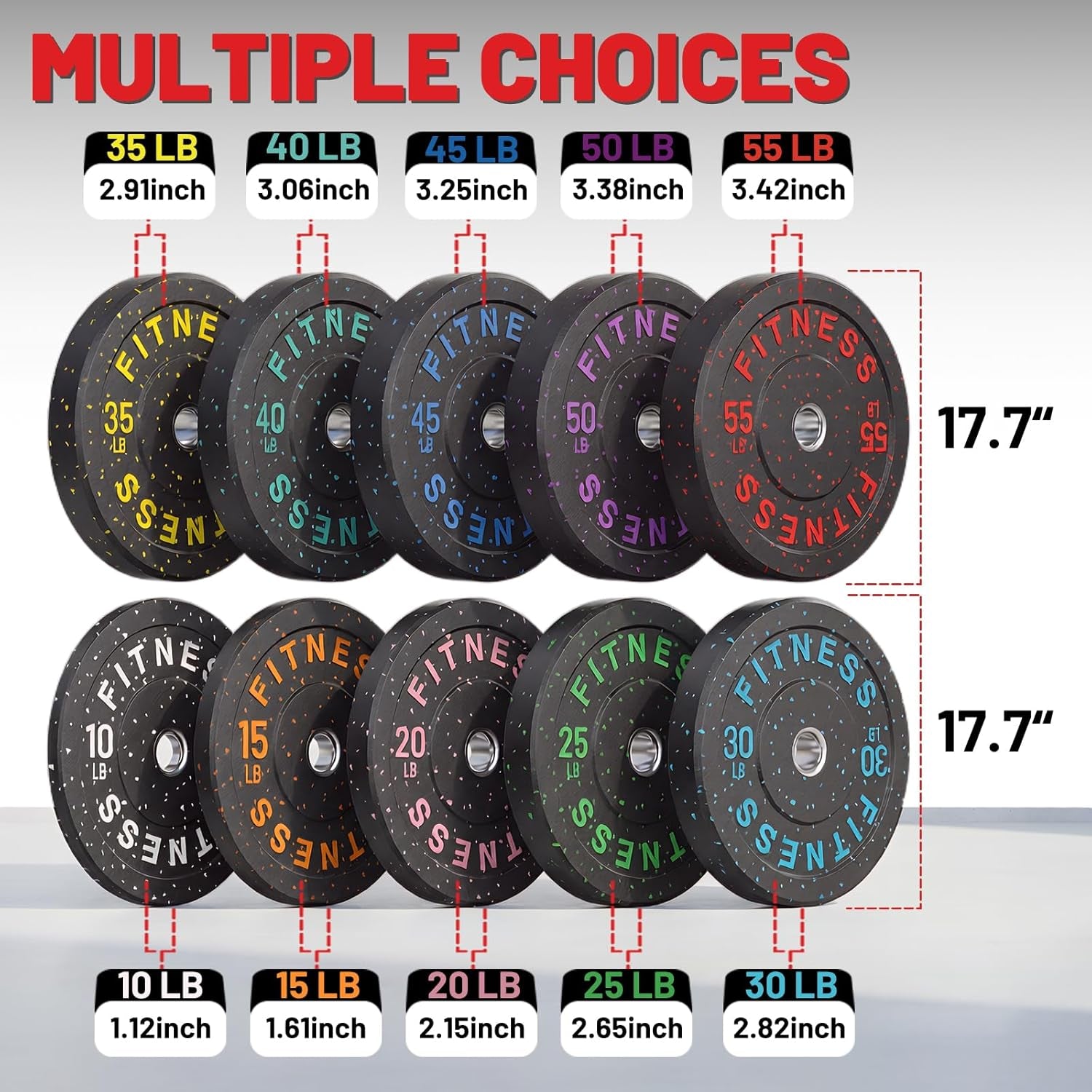 Weight Plates, 2-Inch Weights Plates Set, Floor Protective Rubber Weight Plates, 10-600Lbs Bumper Plates for Barbell Strength Training & Weightlifting (Single/Pair/Full Set)