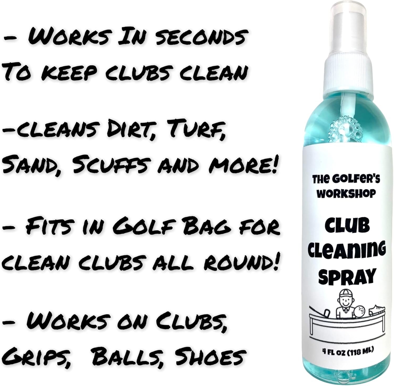 4Oz Club Cleaning Spray and Golf Club Brush with Groove Cleaner, 2Ft Retractable Zip-Line, Carabiner Clip