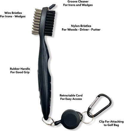 4Oz Club Cleaning Spray and Golf Club Brush with Groove Cleaner, 2Ft Retractable Zip-Line, Carabiner Clip
