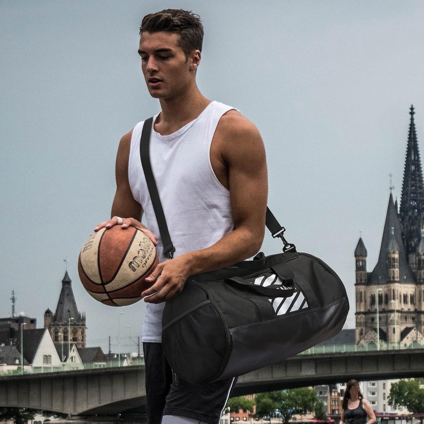 Professional Gym Duffle Bag for Men and Women with Wet Pocket and Shoe Compartment - 40L Travel Tote for Sports, Basketball, and Football - Black