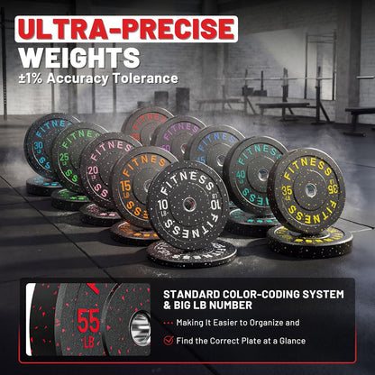 Weight Plates, 2-Inch Weights Plates Set, Floor Protective Rubber Weight Plates, 10-600Lbs Bumper Plates for Barbell Strength Training & Weightlifting (Single/Pair/Full Set)