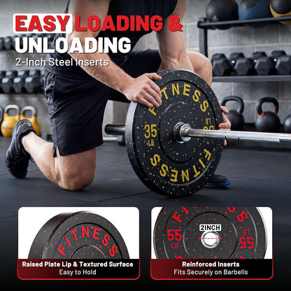 Weight Plates, 2-Inch Weights Plates Set, Floor Protective Rubber Weight Plates, 10-600Lbs Bumper Plates for Barbell Strength Training & Weightlifting (Single/Pair/Full Set)