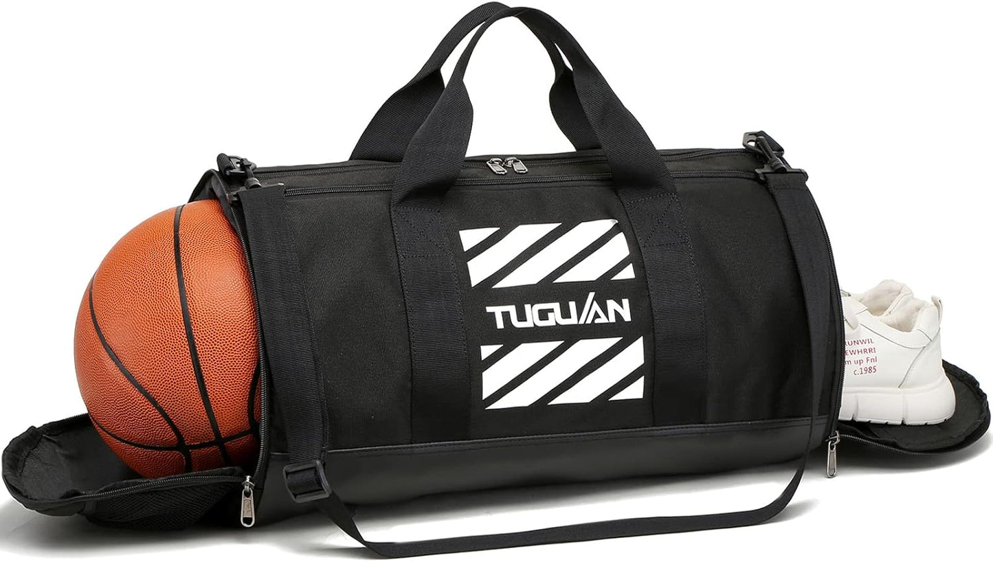Professional Gym Duffle Bag for Men and Women with Wet Pocket and Shoe Compartment - 40L Travel Tote for Sports, Basketball, and Football - Black