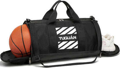 Professional Gym Duffle Bag for Men and Women with Wet Pocket and Shoe Compartment - 40L Travel Tote for Sports, Basketball, and Football - Black
