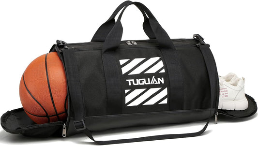Professional Gym Duffle Bag for Men and Women with Wet Pocket and Shoe Compartment - 40L Travel Tote for Sports, Basketball, and Football - Black